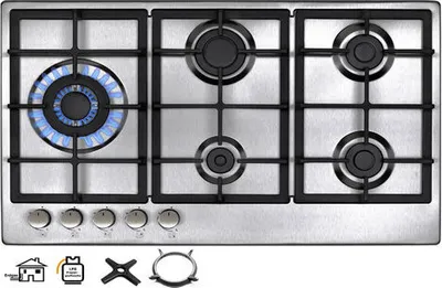 Produktbild von Phönix PS-901LT Gaskochfeld Gaskocher 5 flammig Edelstahl Einbauherd 90cm Propan / Erdgas