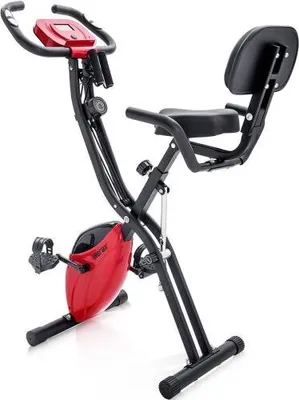 Produktbild von X-Bike, magnetische faltbares Fitnessfahrrad, Heimtrainer für Cardio Workout Indoor Cycling mit Traningscomputur und Expanderbänder,Rot