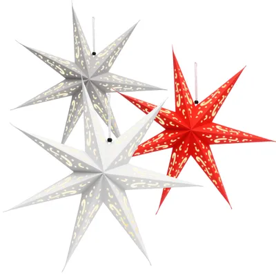 Productafbeelding van COM-FOUR® 3D lichtster in drie formaten, met LED's - Kerstster met LED-verlichting en timer - Premium papieren ster om op te hangen
