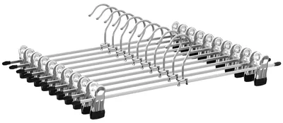 Produktbild von SONGMICS Hosenbügel aus Metall, 10er Set, Kleiderbügel mit Klammern, 40 cm lang, rutschfest, für Hosen, Röcke und Socken, Rockbügel, gut belastbar, metallicsilber-tintenschwarz CRI006E10