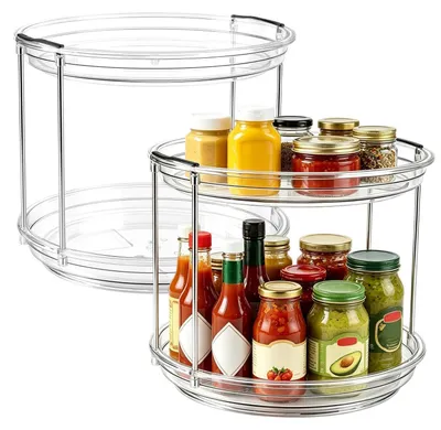 Image de Organisateur de plateaux tournants, 2 niveaux, transparent, diamètre 23,5 cm, en PET
