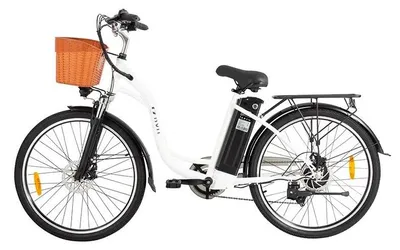 Image de Vélo électrique C6 - Vélo de ville rétro - Roues de 66 cm - Moteur sans balais 36 V 250 W - Batterie lithium amovible de 12,5 Ah - Autonomie de 31 à 60 km - Vitesse maximale de 25 km/h - Vélo à deux places - Blanc