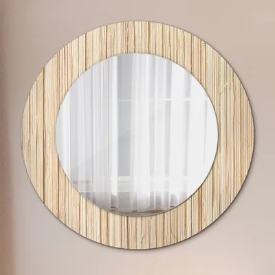 Produktbild von Spiegel Rund mit Aufdruck - Wandspiegel Design Wandmontage – Badspiegel - Bambus Stroh - Rund: Ø50cm