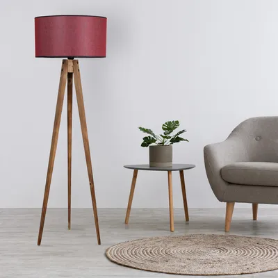 Produktbild von Opviq, Tripod- Tripod Yanık Lambader Silindir Koyu Bordo AbajurluLUN, Braun,Claret,Red, Stehlampen, Holzkörper