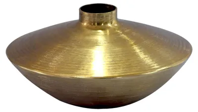 Produktbild von WOHNLING Tischvase Aluminium 35cm Gold Dekovase rund Metall Vase modern Wohnzimmer Deko Alu Design Vase flach Tisch Dekoration Handmade