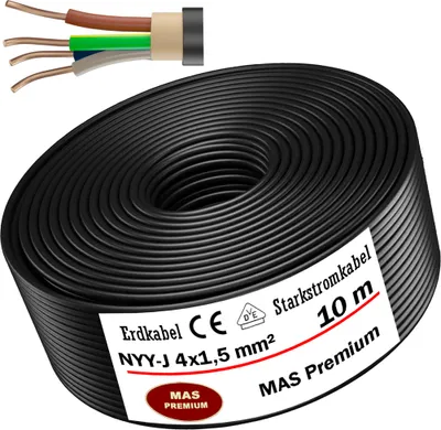 Produktbild von Erdkabel Starkstromkabel 10 m NYY-J 4x1,5 mm² Elektrokabel