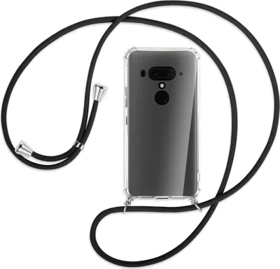 Produktbild von Handykette Backcover-Schutzhülle mit Band (Metall silberfarben) für HTC U12 Plus - schwarz
