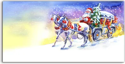 Produktbild von Coloray - Glasbild - 100x50 cm - Wandbild - Glasbilder - Kunst Weihnachtsmann in einer Kutsche