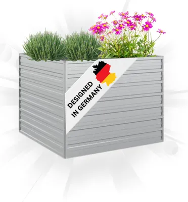 Produktbild von DELUKE® Hochbeet für Garten OSKAR Silber | 100x100x77cm | Verzinkter Stahl | Wetterfest | Gartenbeet Kräuterbeet Blumenbeet Beet hoch Frühbeet für Garten Gemüsebeet
