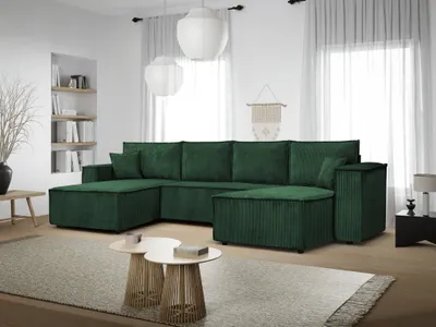 Produktbild von Ecksofa Passio U-Form mit Schlaffunktion und Bettkasten 366 cm Wohnlandschaft Lieferung bis in die Wohnung Sofa (Poso 14 - grün)