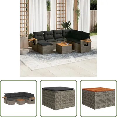 Produktbild von The Living Store 8-tlg. Garten-Sofagarnitur mit Kissen Grau Poly Rattan