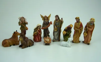 Produktbild von Krippenfiguren Set für Weihnachtskrippe, Polyresin, handbemalt. 11 Tlg. 7 cm.