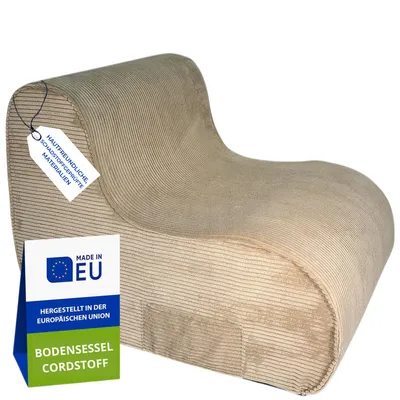 Obrázek produktu pro Pillows24 - Podlahové křeslo z manšestrové látky 93×70×65 cm | dětské křeslo a židle do obýváku s pratelným potahem pro teenagery a dospělé (cappuccino)