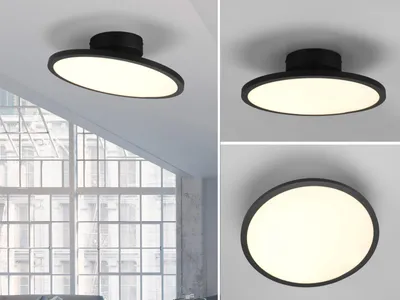 Image de Plafonnier LED TRAY 29 W, 3000 K, 3550 lm, métal noir et blanc, dimensions : 12 x 40 x 40 cm, IP20, Trio