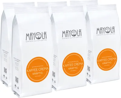 Produktbild von MAYOLA Kaffee Crema Kräftig, 6x250g | ganze Bohne | fair & nachhaltig produziert | Langzeitröstung