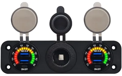 Produktbild von ProRide 12V USB-Ladegerät 2 Ports QC3.0 mit Voltmeter & 12/24V Steckdose
