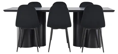 Image de Olivia ensemble pour salle à manger table 100x210cm et 6 chaises velours noir.