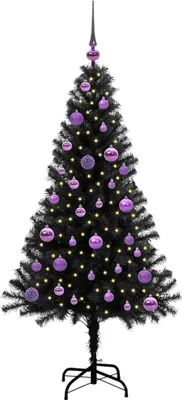 Produktbild von vidaXL Weihnachtsbaum mit 150 LEDs mit Ständer Schwarz 150 cm PVC