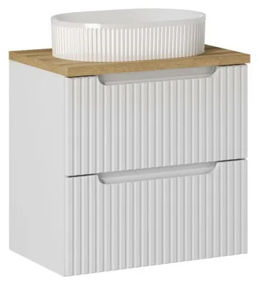 Image de Ensemble Meuble Salle de Bain 2 tiroirs + Vasque + Plateau effet chêne L 60 x P 40 x H 59,5 cm - Astral Blanc