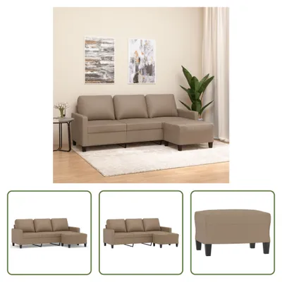 Produktbild von The Living Store 3-Sitzer-Sofa mit Hocker Cappuccino-Braun 180 cm Kunstleder