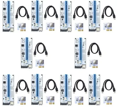 Immagine prodotto di PCI-E Riser 008S WHITE - set di 10, USB 3.0, cavo da 60 cm, slot rinforzato per mining rig
