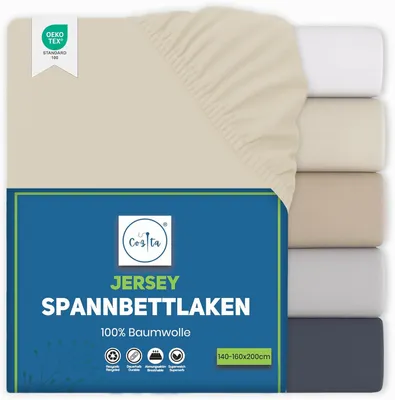 Zdjęcie produktu dla Prześcieradło 140 x 200 cm, 100% Bawełna Jersey, Oeko-Tex Certyfikowane, na materac do 25 cm wysokości