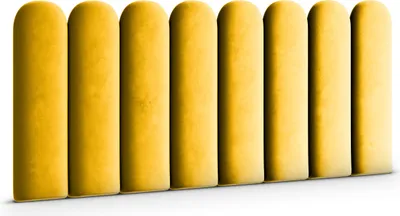 A row of yellow, oval-shaped upholstered panels against a white background.