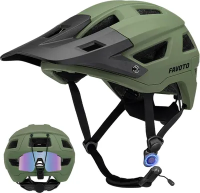 Image de Favoto casque de vélo de montagne avec visière légère technologie Inmould - MTB casque homme vélo de course vert armée