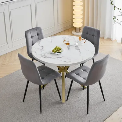 Produktbild von Esstisch- und Stuhlset 1 Tisch 4 Stühle 100 cm rund dunkelgrau mit Samtstühlen