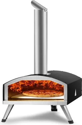 Obrázok produktu pre Vonkajšia pec na pizzu, 12 palcov, pec na pizzu na drevené pelety a uhlie, prenosný vonkajší gril na pizzu z nehrdzavejúcej ocele s kameňom na pizzu, vodotesný kryt, lopata, drevená pec na kempovanie na dvore