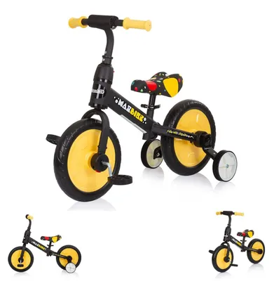 Obrázok produktu pre Chipolino trojkolka, balančný bicykel 2 v 1, Max Bike, 10 palcové kolesá, pedále, tréningové kolesá žltá Monster
