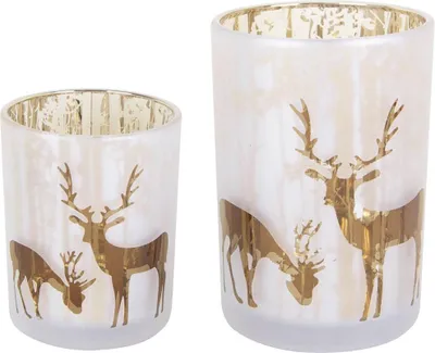 Produktbild von TrendLine Windlicht Glas Rentier Ø 12 cm weiß-gold