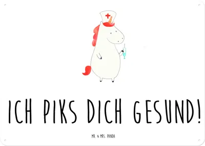 Produktbild von Mr. & Mrs. Panda tafel Einhorn Krankenschwester DIN A4 - Weiß - Geschenk, Krankenpfleger, Blechschild, wandtafel, Krankenpflegerin, Türschild, Schild, Unicorn, Wandbild