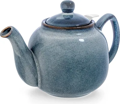 Produktbild von Teekanne mit abgestuftem Glasur handglasiert - graublau - Englischer klassischer Stil - 1 Liter - feine Keramik mit lebensmittelechter Glasur