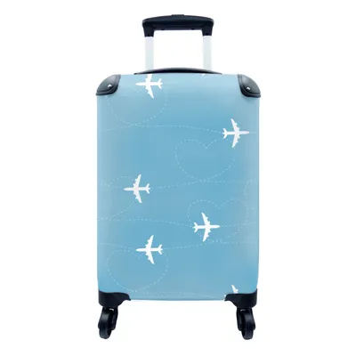 Produktbild von MuchoWow® Koffer Handgepäck Trolley Rollkoffer Kleine Reisekoffer mit 4 Rollen - Flugzeug - Herz - Muster - Cabin Size < 55x40x23 cm & 55x40x20 cm - Fotokoffer - Kabinenkoffer - Boardgepäck - Reise-Box - Reisekoffer - Reisegepäck - Koffer mit Bild - Trolley für Kinder