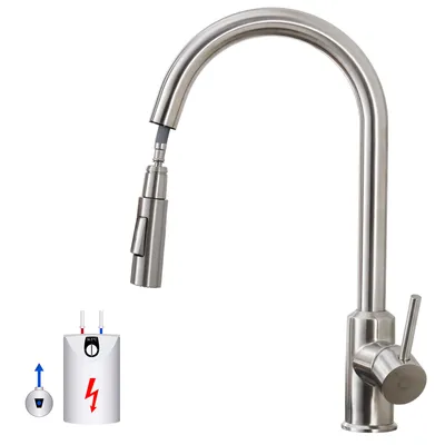 Produktbild von Cecipa Niederdruck Küchenarmatur Gebürsteter Edelstahl Ausziehbar, Wasserhahn Küche mit Brause, 360° Drehbar Spültischarmatur für Kleinspeicher