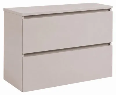 Produktbild von Badezimmerschrank hängend 80 mit Schubladen, Korpus in Kaschmir + Platte in Kaschmir, mit Griffen, 80 x 46 x 58,6 cm, KI-generiertes Bild