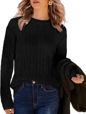 Produktbild von Damenstrickpullover Rundhalsausschnitt Warm Elegant Schwarz XL