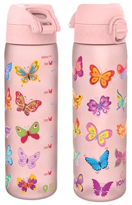 Produktbild von ION8 Trinkflasche 500 ml für Schule und Kindergarten, rosa mit Schmetterlingen