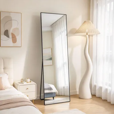 Image de Miroir de corps entier INONEFT, 162 x 53 cm, miroir incassable, à suspendre ou à poser contre le mur, idéal pour les chambres, les salons et les dressings, couleur noire