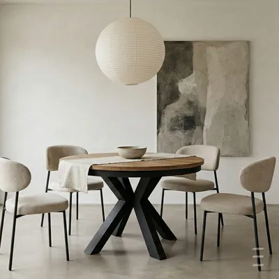Image de Table de salle à manger industrielle Loft NORDIC 120/200 - Chêne Halifax/Noir