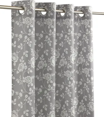 Produktbild von LANDKING® Ösenschal, Gardine, Vorhang, Dekoschal, Blumen Rosen, Blickdicht, 8 Ösen, 140 x 245 cm, Landhaus, Romantik, Polyester, Farbe grau