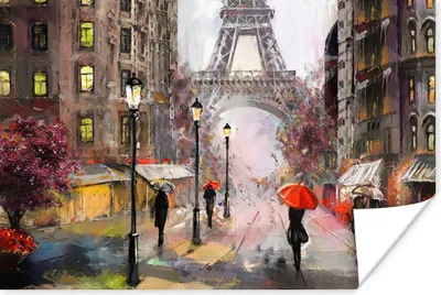 Produktbild von MuchoWow® Poster Gemälde - Paris - Eiffelturm - Regenschirm - Ölgemälde 180x120 cm - Fotoplakat