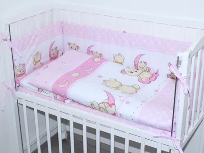 Produktbild von Baby Bettwäsche für Beistellbett 40x90cm Set mit Nestchen Spannbettlaken 6 teilig - D24 - Bärchen Rosa