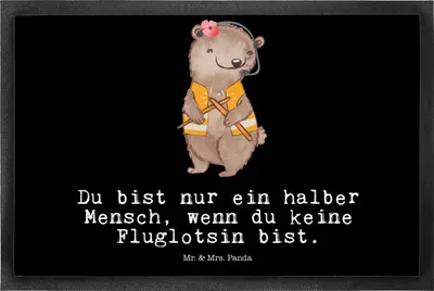 Produktbild von Mr. & Mrs. Panda Gummimatte Fluglotsin Herz 50 x 75 cm - Schwarz - Geschenk, Fußabstreifer, Spruch, Lustig, fußmatte, Schmutzfangmatte, Flugsicherung, Beruf, bodenmatte