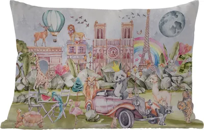 Produktbild von MuchoWow® Outdoor Kissen - Paris - Regenbogen - Kinder - Rosa - Mädchen - Tiere - 60x40 cm - Wetterfest - Lounge Kissen - Zierkissen - Kissen für Innenräume