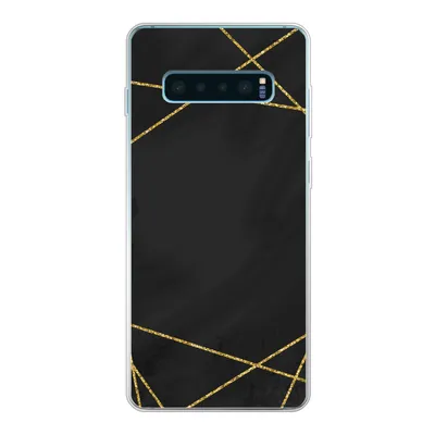 Produktbild von MuchoWow® Handyhülle Schutzhülle Hülle für Samsung Galaxy S10 Plus Geometrisches Muster aus goldenen Linien auf schwarzem Hintergrund Silikon Softcase Handy Hülle - Schutzhülle