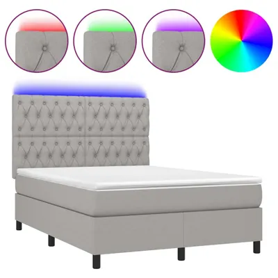 Produktbild von vidaXL Boxspringbett mit Matratze & LED Hellgrau 140x200 cm Stoff