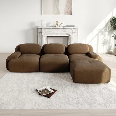 Produktbild von Modulares Ecksofa ohne Montage, ergonomisch und haustierfreundlich, aus Cordstoff mit extra-breiten Armlehnen, 32D hochelastische Polsterung, Braun