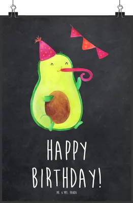 Produktbild von Mr. & Mrs. Panda Bild Avocado Geburtstag DIN A4 - Kreidetafel - Geschenk, drucke, Plakat, Wanddekoration, Happy Birthday, Posterdruck, Party, wanddeko, Alles Gute, Feier